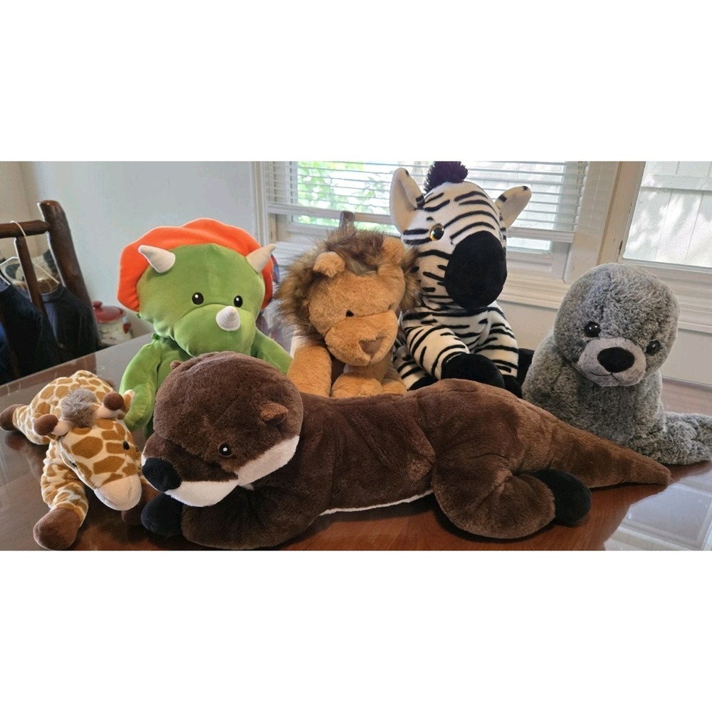 Soft Baby Nursery Plush Lot 6 Animal Giraffe Zebra Lion Seal Dinosaur Otter
